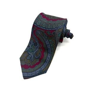 DAKS London New York Silk Tie Blue Red Paisley Floral Made in USA Luxury Mens